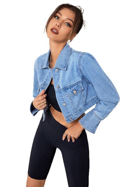 

flap detail crop denim jacket o4eh#, Black;brown