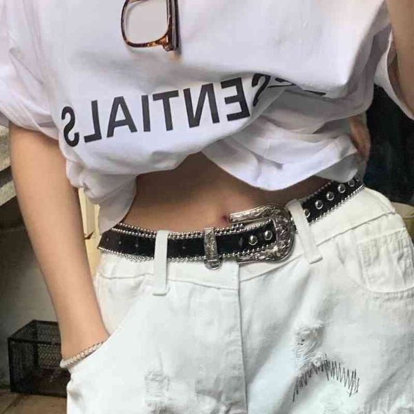 

belts carved belt women's fashion versatile needle buckle willow nail jeans belt group black ga0d, Black;brown