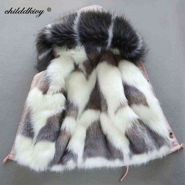 

2020 winter children faux fox fur coat baby coat clothing parka for girls childrens clothing thick outerwear jackets for girls j220718, Blue;gray