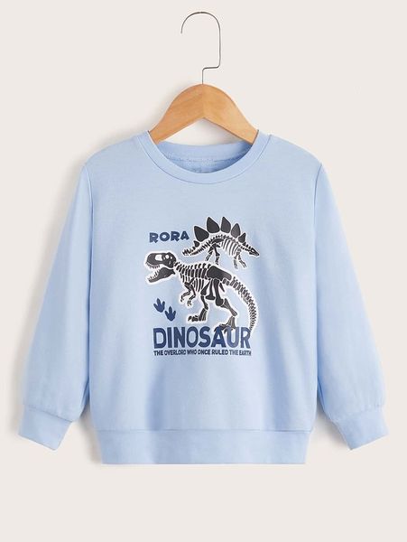 

toddler boys slogan & dinosaur skeleton print pullover she, Black