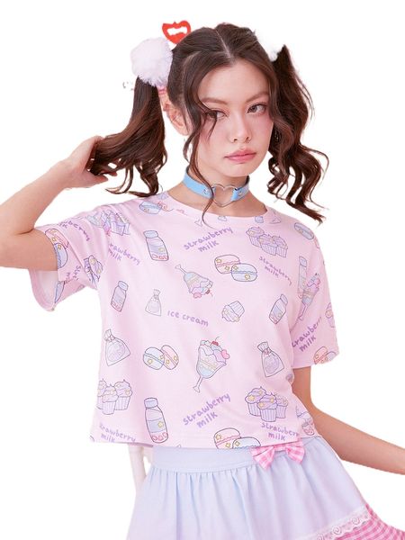 

kawaii cartoon graphic tee w2kw#, White