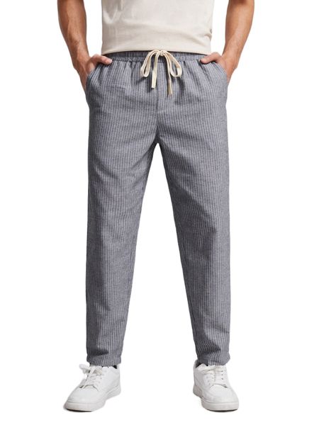 

men drawstring waist striped tapered pants o2cv#, Black