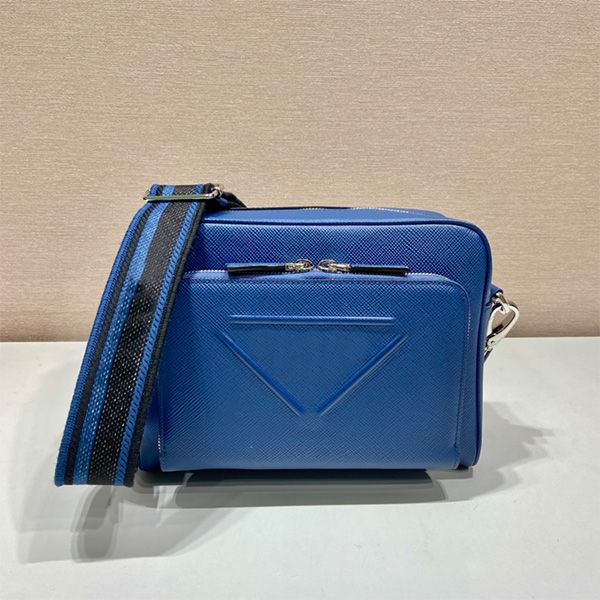 

embroidered ribbon men's crossbody bags oblique triangular leather shoulder p postman bag multi-function women's fashion bag zippe