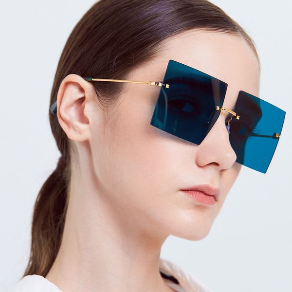 

oversized blue square luxury brand frameless sunglasses for women thin temples est trendy eyewear men street styleuv 220623, White;black