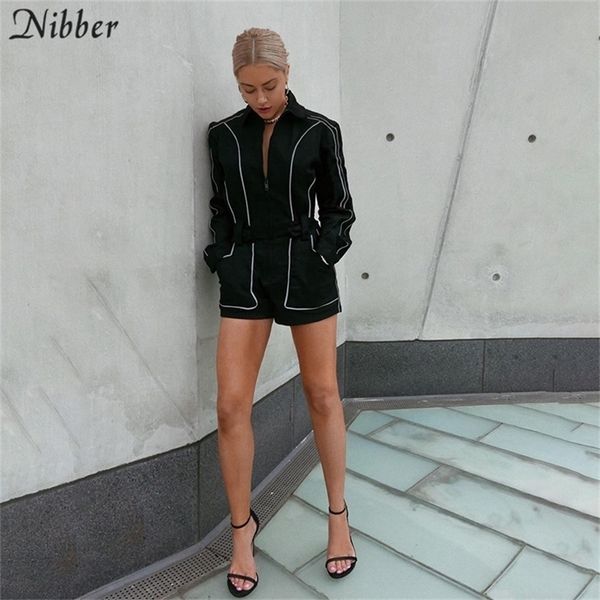 

nibber autumn reflective strip playsuits womens party shining bodycon active jumpsuits mujer black basic casual playsuits t200113, Black;white