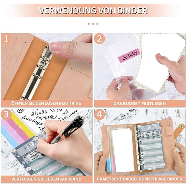 Подарочная обмена кольца Binder Planner-26PC Папка ноутбука с наклейками с прозрачными пластиковыми конвертами для путешествий PinkGift