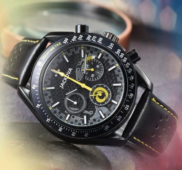 Montre de Luxe в продаже модные мужские секундомерные часы Auto Date All Sub Dials Работаю кожаный ремень vk батарея хронограф Quartz Движение Limited Edition.
