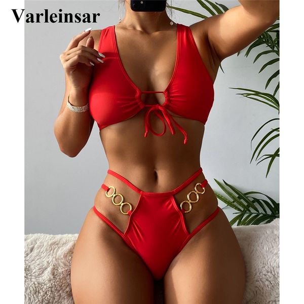 

cut out metal rings female swimsuit high waist bikini women swimwear two-pieces bikini set bather bathing suit swim lady v3475, White;black