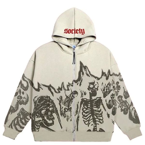 

y2k emo men streetwear vintage skull hoodie zip up hoodies grunge oversized sweatshirt gothic harajuku alt jackets clothes 220721, Black