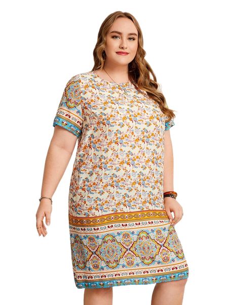 

emery rose plus floral print tunic dress 36xe#, Black