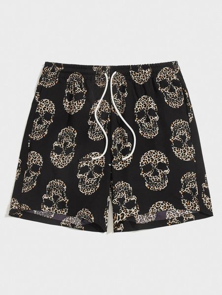 

men skull & leopard print shorts 29ma#, White;black