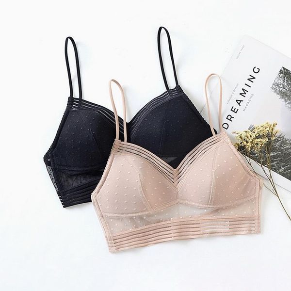 Abito da yoga sexy in pizzo U senza schienale con schienale basso bralette da donna reggiseno invisibile a pois maglia biancheria intima ultra sottile canotta reggiseni donna lingerieyoga