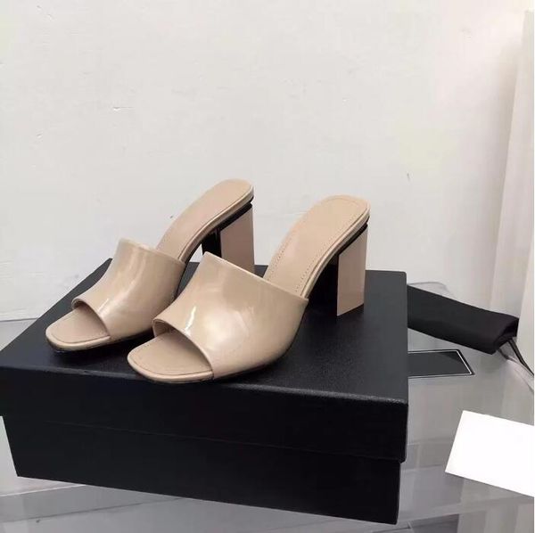 

patent calfskin high heel slipper luxury designer slippers fashion summer sandals with box large size 35-42., Black