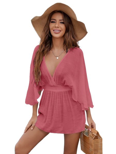 

tie back v neck cover up o71c#, White;black