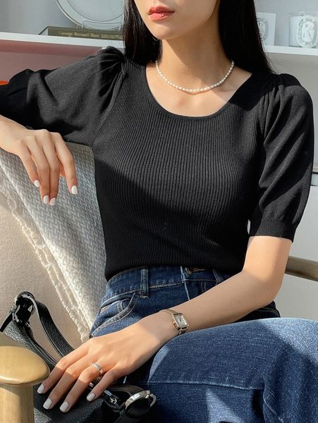 

dazy puff sleeve ribbed knit 106x#, White;black
