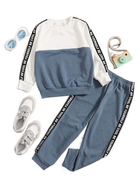 

toddler boys letter tape panel pullover & sweatpants m45x#, Black;white