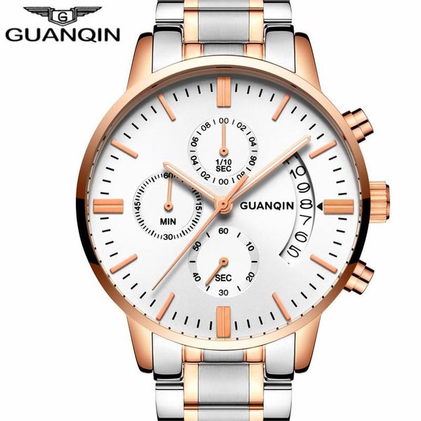 

guanqin mens watches brand luxury business quartz watch men sport waterproof full steel male wristwatch relogio masculino, Slivery;brown