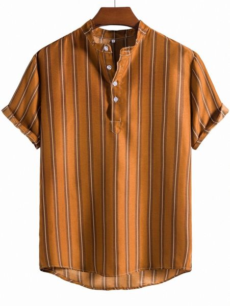 

men vertical striped half button high low hem shirt s9bk#, White;black