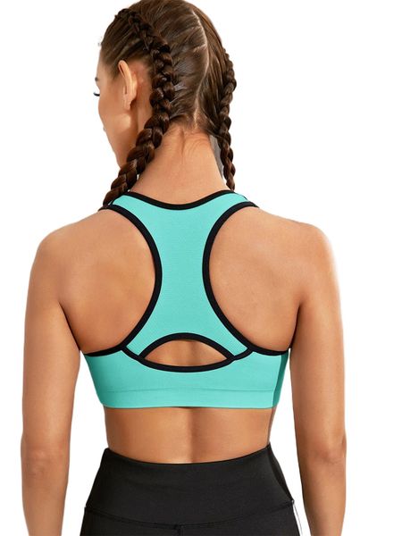 

medium support contrast binding racer back sports bra x3u3#, Gray
