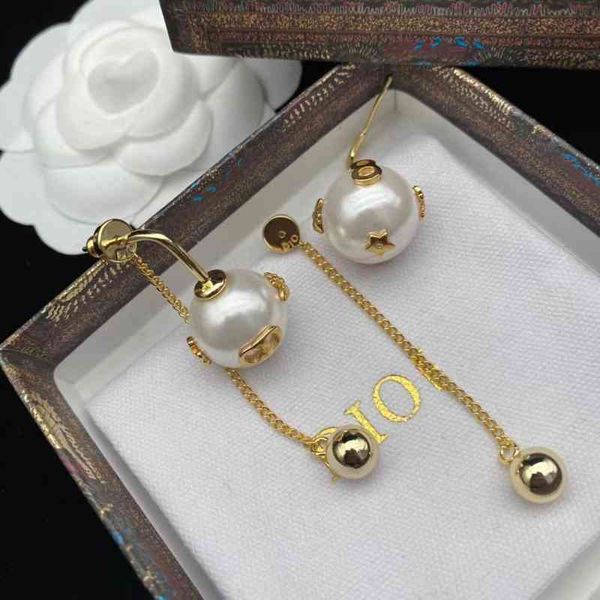 

outlet new inlaid pearl tassel earrings female brass earrings, Golden