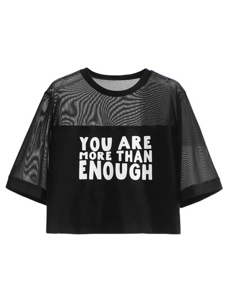 

x morgan reveal slogan graphic mesh panel tee d9lg#, White