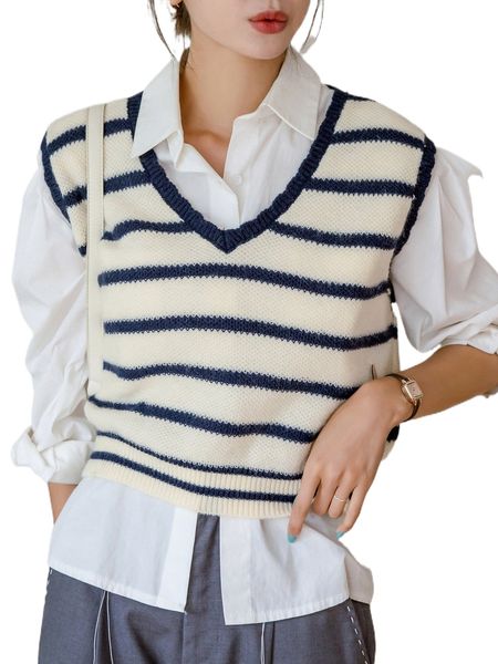 

dazy stripe pattern sweater vest without blouse g7tx#, White;black