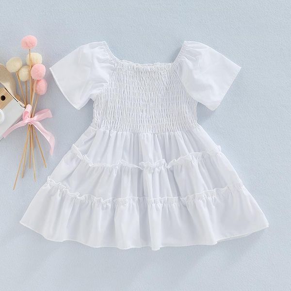 Vestidos de menina para criança menina menina mini vestido de verão design de manga curta plissada saia grande princesa branca a linha de line fora roupas de roupas '