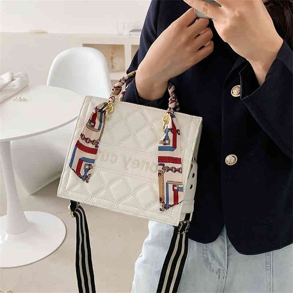 

wide shoulder strap large capacity style trendy net red fashion silk scarf embroidered wire rhombic lattice bag 80% off outlet online