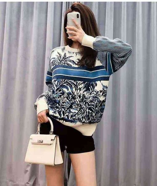 

sss dign high end fashion women's sweater letter jacquard temperament youth leisure round neck pullover s-l, White;black