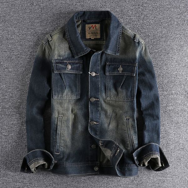 

retro denim jacket casual solid color lapel single breasted jeans jacket slim fit coats outerwear blue streetwear hip hop clothes 2022, Black;brown