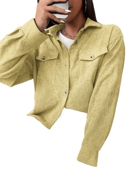 

flap pocket drop shoulder corduroy shirt 32l3#, White