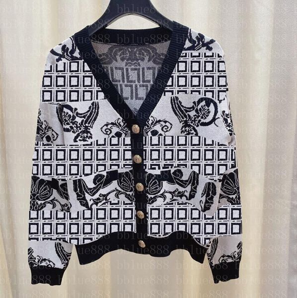 

women's early autumn knitted v-neck cardigan coats luxury accessories all-match age-reducing sweater coats 705, White;black