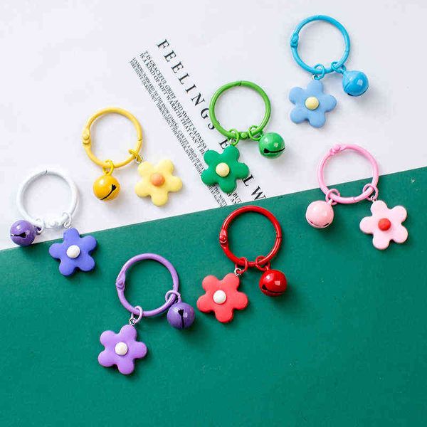 

factory outlet korean colorful small flower key chain pendant paint wire rope bell candy color ring