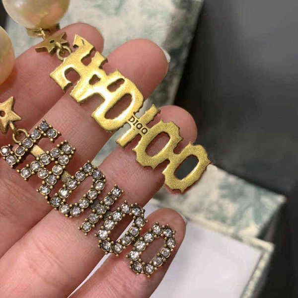 

jewel full diamond letter earrings fashion temperament personality female pearl earrings accessories, Golden
