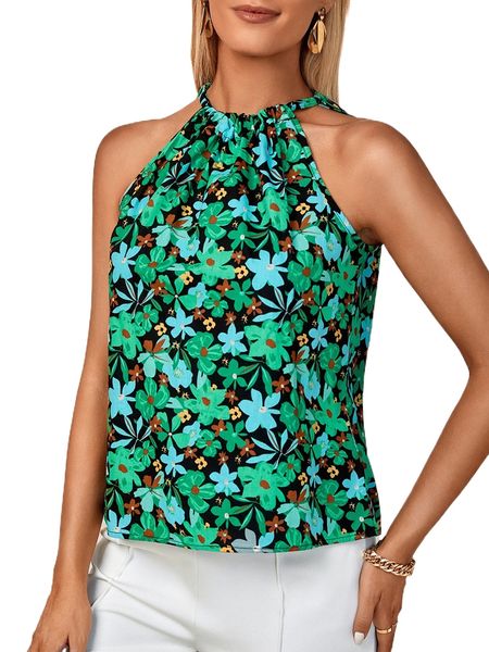 

emery rose floral print tie back halter x6jk#, White