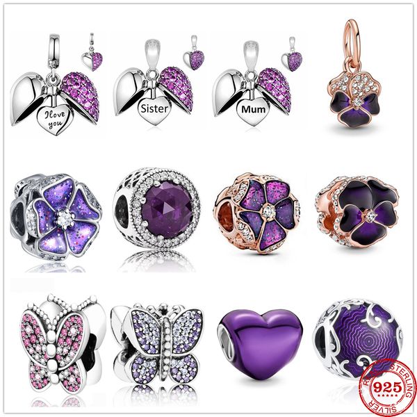 Ciondoli in argento sterling 925 viola sorella mamma Nan ciondola farfalla amore perline braccialetto originale creazione di gioielli regalo fai da te