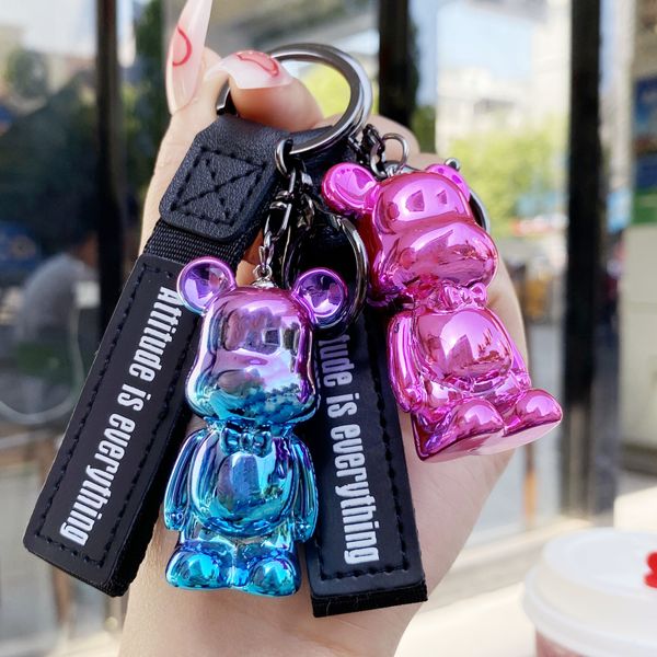 

new acrylic mirror gradient bow tie violent bear keychain creative car bag lovers key chain pendant