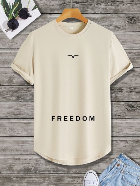 

men bird & letter graphic high low tee r7dl#, White;black