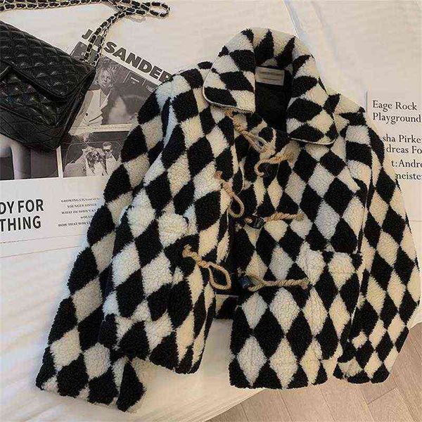 

2021 winter coat for women thick warm jackets turn down collar wool fashion female sheepskin coats t220810, Black
