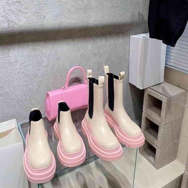 

boots mono's same jelly b thick bottom short boots avocado green english style big toe chelsea middle tube women's, Black