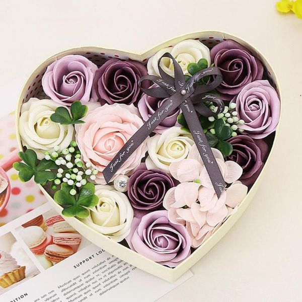 Dekorative Blumen Kränze Seifenblume Herzförmige Rose Geschenkbox Valentinstag Geburtstag Freundin Künstliche Dekorationen