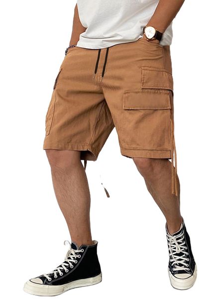 

men drawstring waist flap pocket cargo shorts p4n9#, White;black