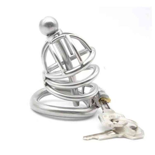 

stainless steel small chastity device with catheter and barbed anti-off ring