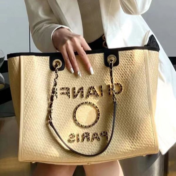 

fashion luxury brand beach bags large ch linen woven women evening handbag straw knitting shoulder portable designer classic female big capa