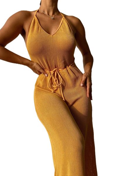 

tie front halter cover up bodysuit q3gl#, White;black