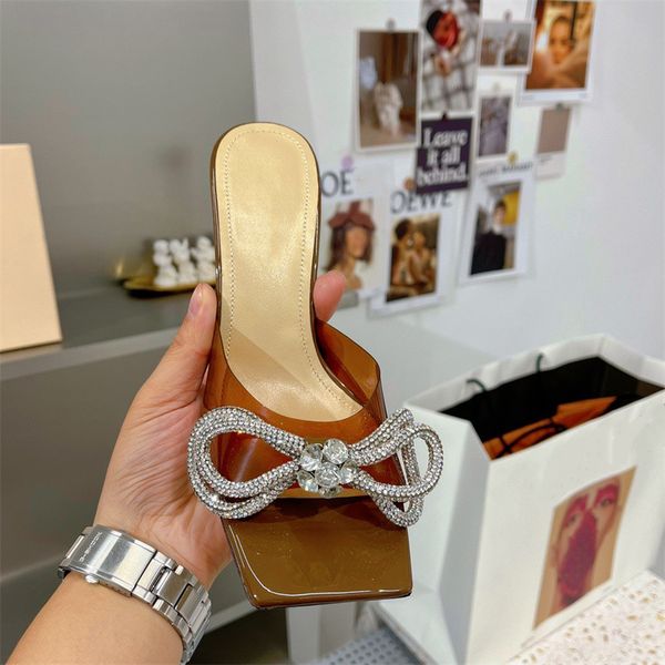 

new brand fashion sandals and high heels design ladies solid color versatile temperament transparent diamond princess bow crystal shoes coff, Black