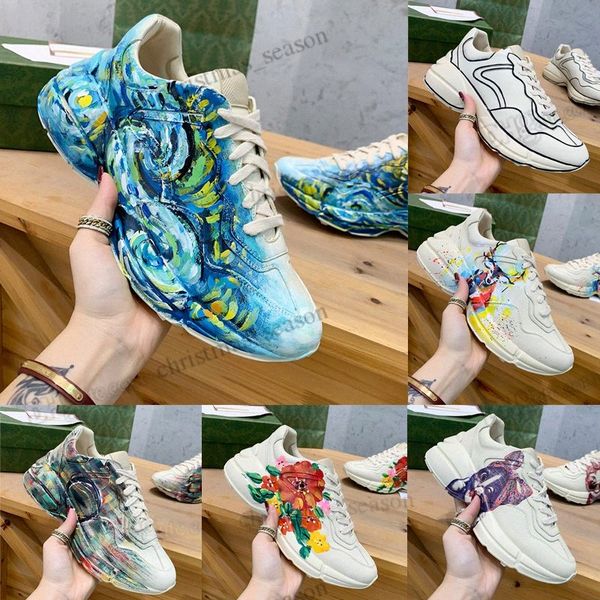 

2022 designer luxury rhyton casual shoes thick sole bulky constructio multicolor neon yellow mens women glitter rainbow trainers dad platf n, Black