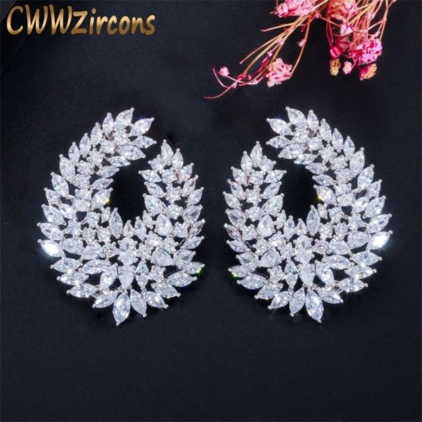

cwwzircons luxury waterdrop full mirco paved cubic zircon naija wedding earring fashion women party jewelry cz612 220719, Silver