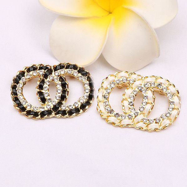 

brand designer letters brooch fashion famous women double letter inlay pearl luxury couples black white leather crystal rhinestone suit pin, Gray