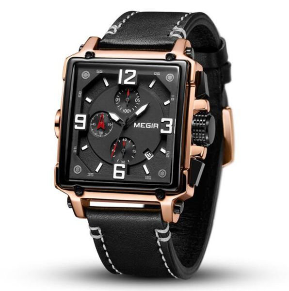 

wholesales customized 2061 popular selling men's quartz watches fashionable vintage square multifunction luminous calendar leather wris, Slivery;brown